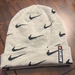 Nike Gray Beanie with Black Swoosh Design